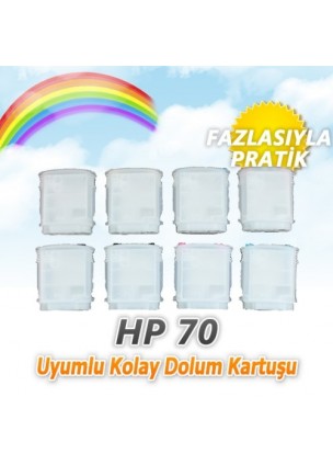 HP 70 Medium (8 renk) Uyumlu Plotter Kolay Dolan Kartuş
